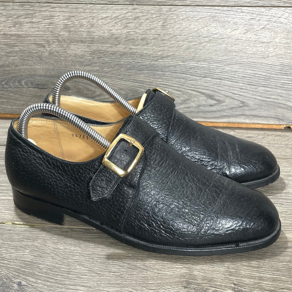 Arthur Beren Shoes Mens 7.5 W Black Monk Strap Buckle Pebbled Leather Italian